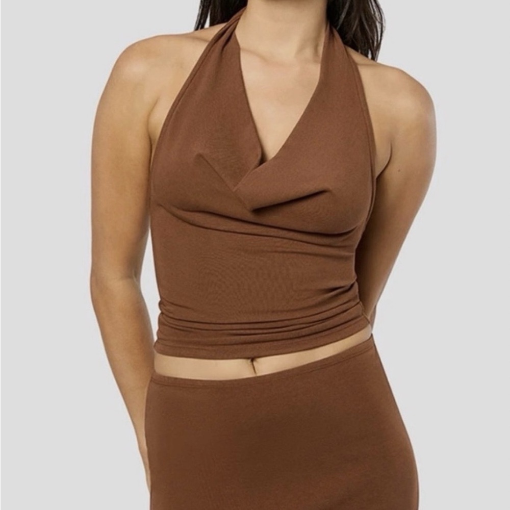 WeWoreWhat Chocolate Brown Cowl Neck Halter Top XS